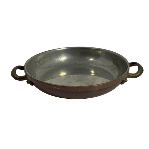 VTG Douro B&M 5.75" Copper Round Pan Tin Interior Brass Handles Made In Portugal - Picture 6 of 8